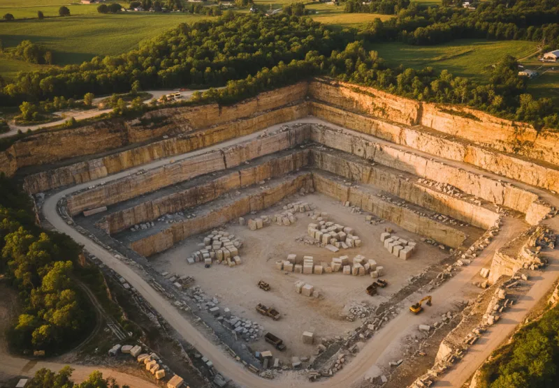 Aerial view of an Indiana limestone quarry