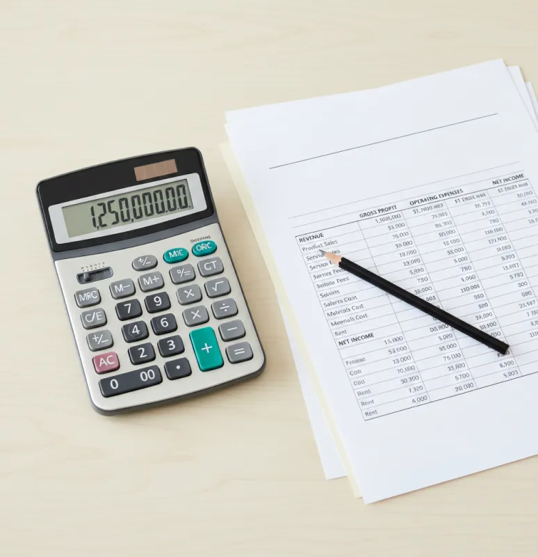 Calculator resting on financial statements