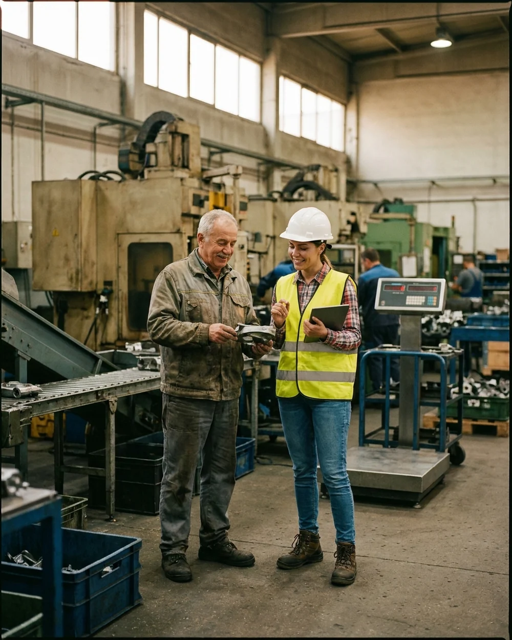 Owner on the plant floor with the engineer who will run it next