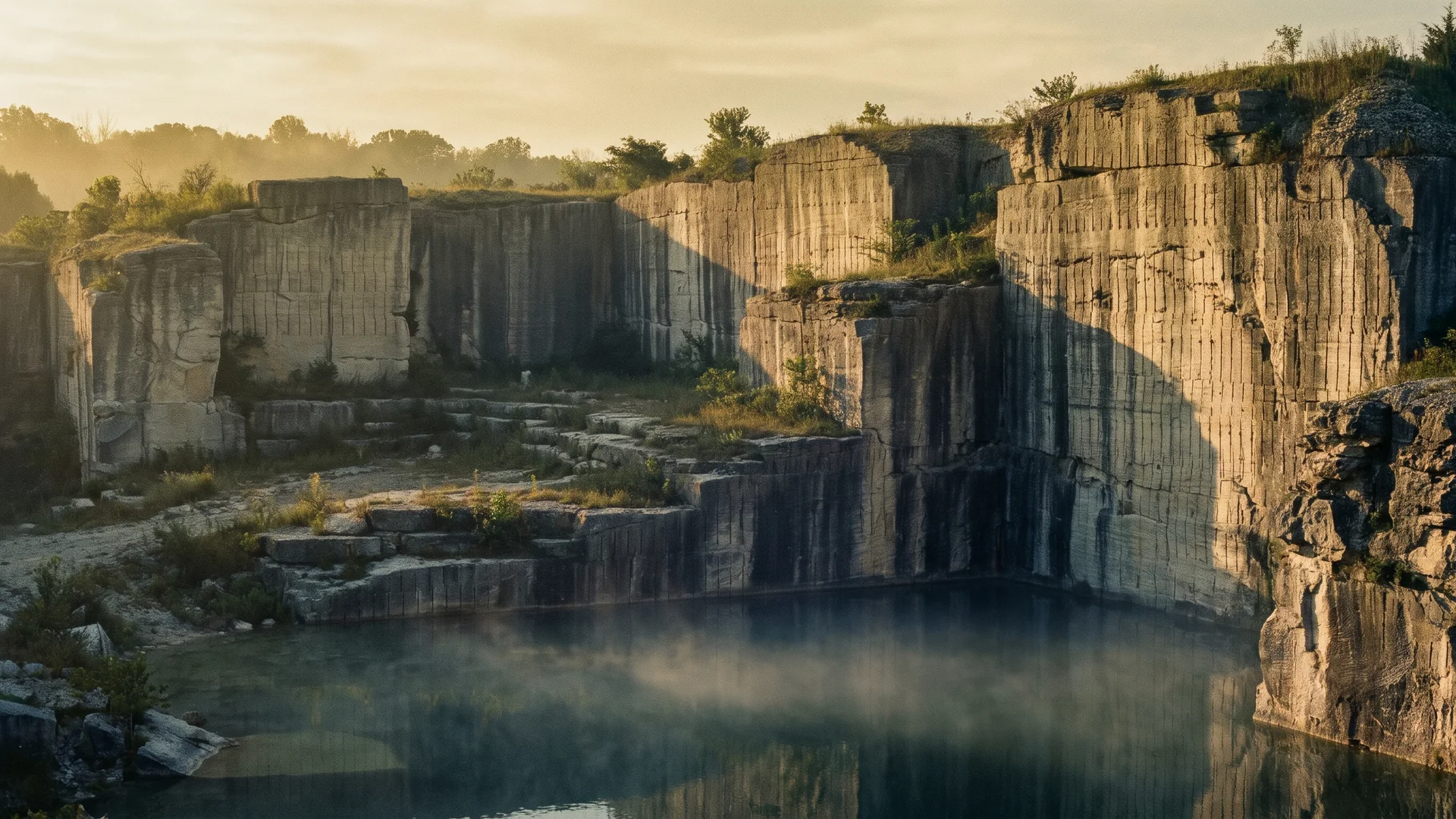 The Empire Quarry near Bloomington, Indiana, in early morning light.