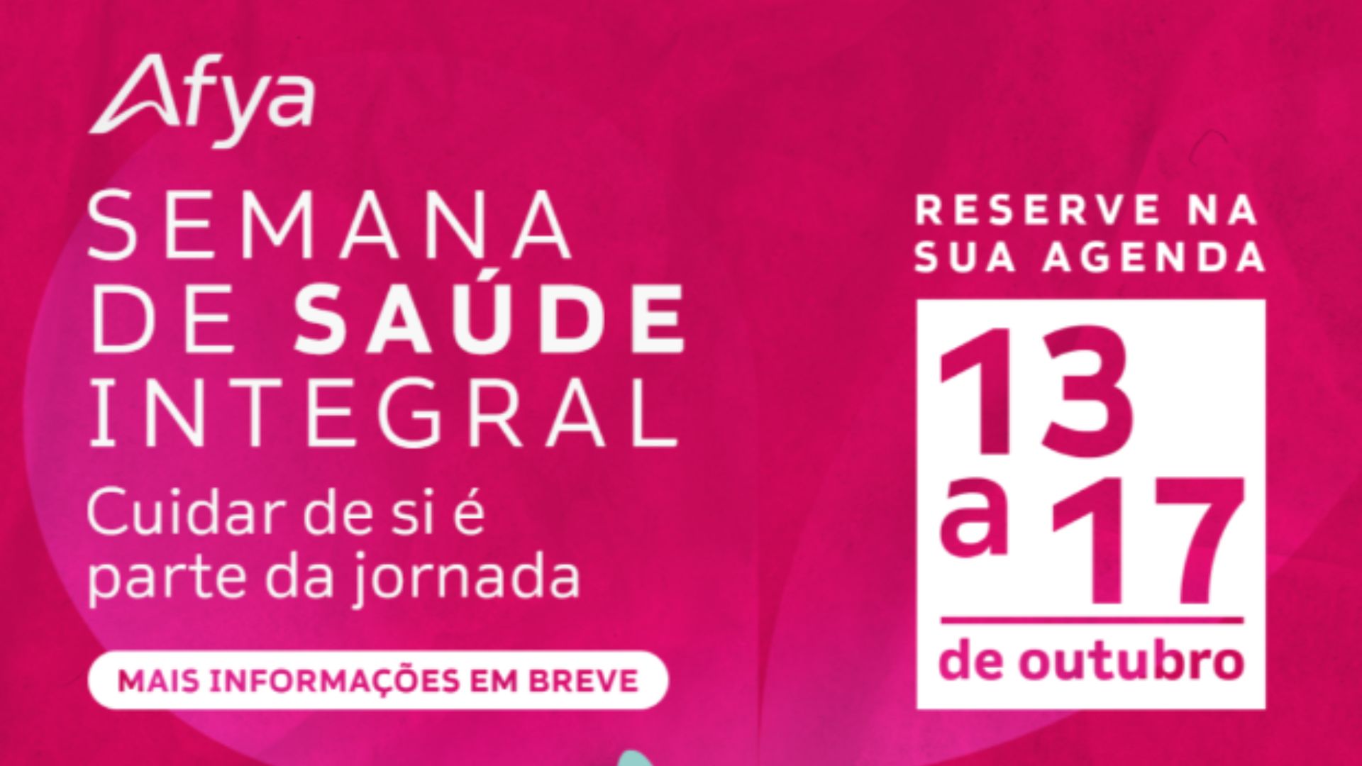 Semana da Saúde Integral Afya: evento online e gratuito oferece palestras e workshops para priorizar seu bem-estar.