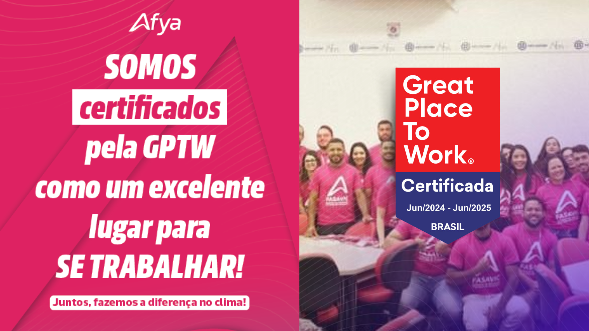A FASA VIC Afya conquista o selo Great Place To Work® Brasil