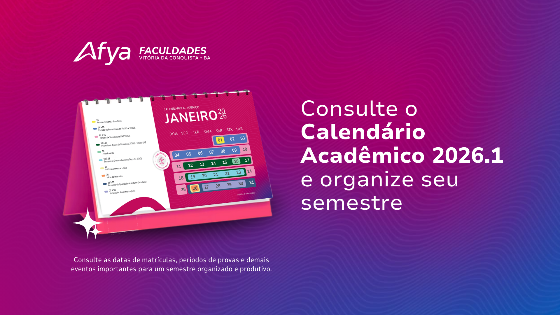 Calendário Acadêmico 2026.1 já está disponível