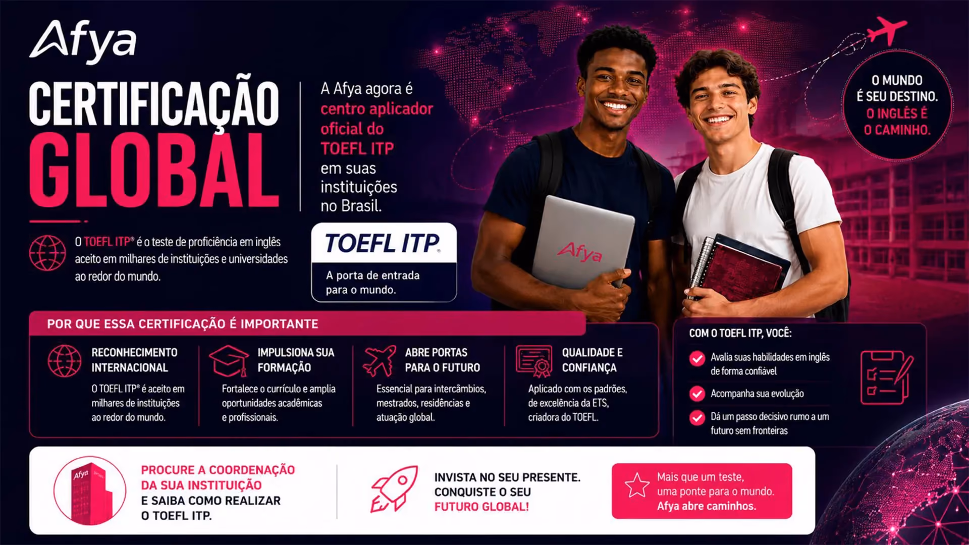 Afya passa a ser Centro Aplicador Digital do TOEFL ITP e amplia oportunidades de internacionalização