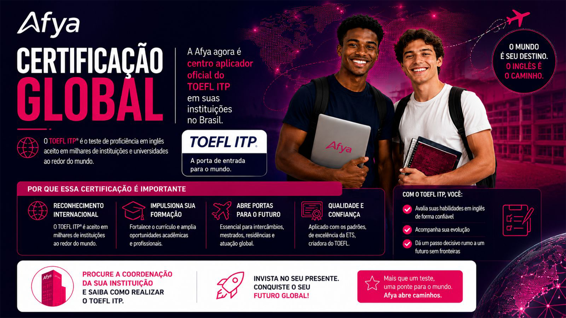 Afya passa a ser Centro Aplicador Digital do TOEFL ITP e amplia oportunidades de internacionalização