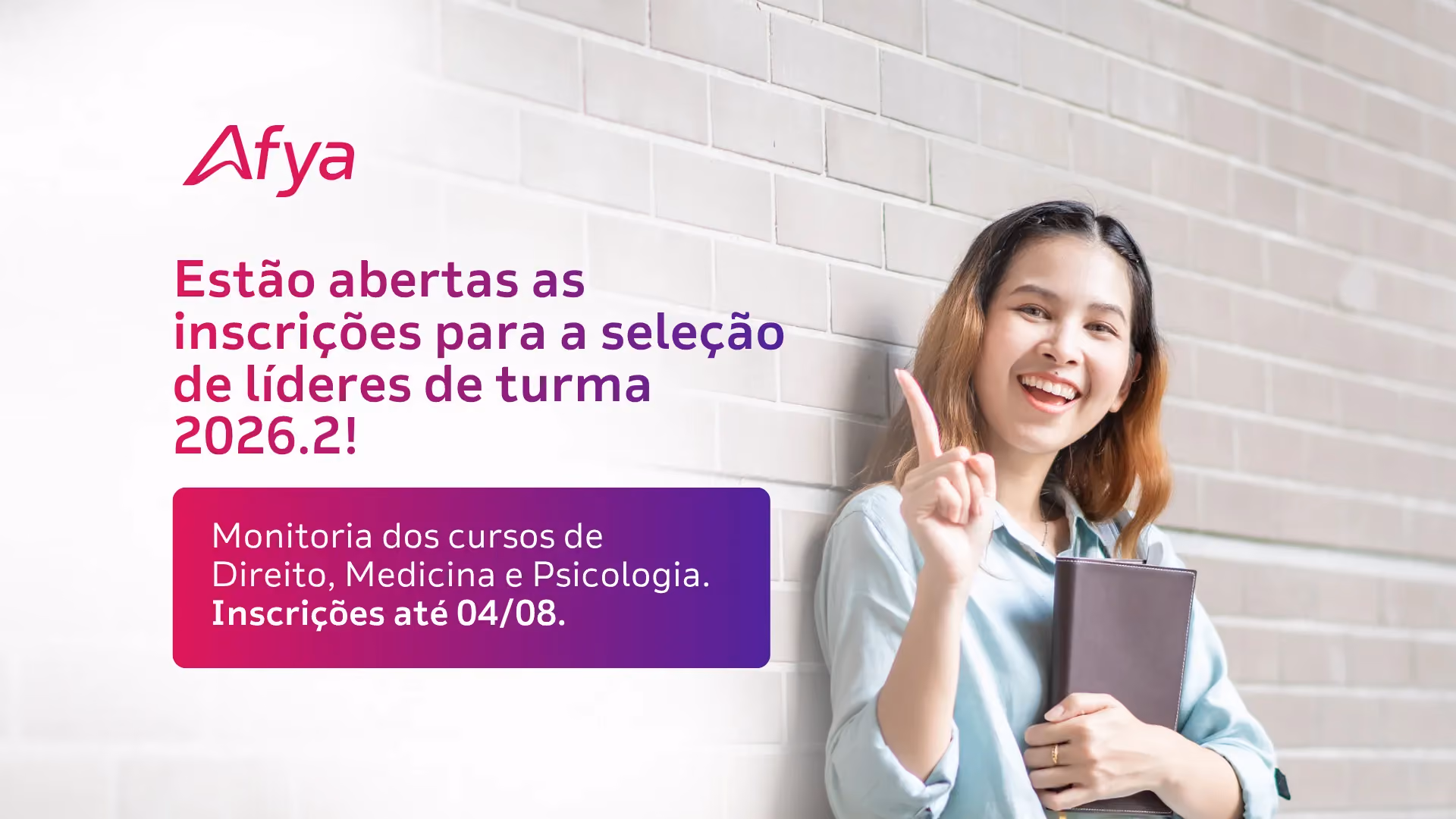 Programa Líderes Afya 2026.2 abre seleção para estudantes de Medicina, Direito e Psicologia