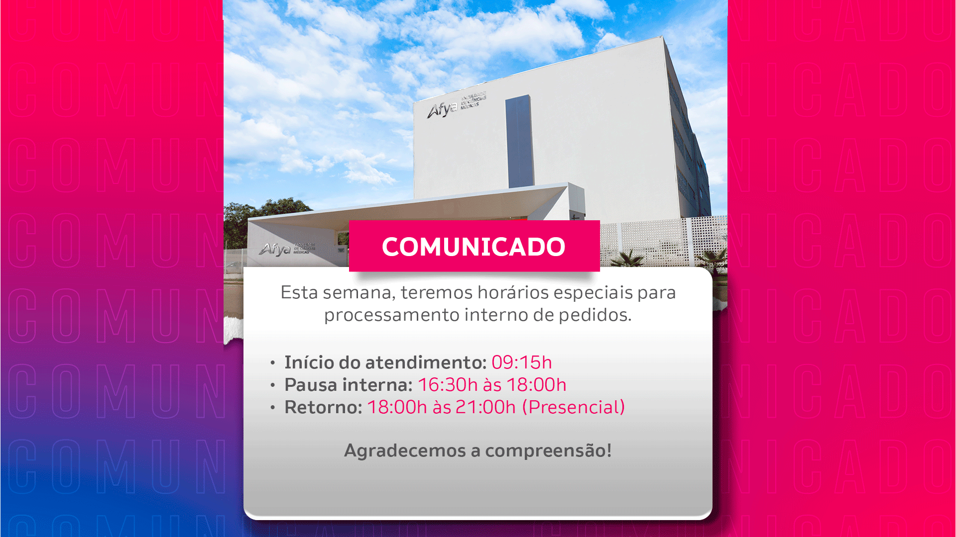 Ajuste temporário nos horários de atendimento