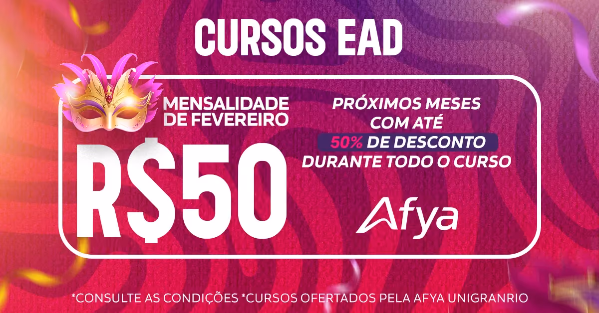 Carnaval com desconto! Afya Palmas oferece mensalidades especiais para cursos EAD.