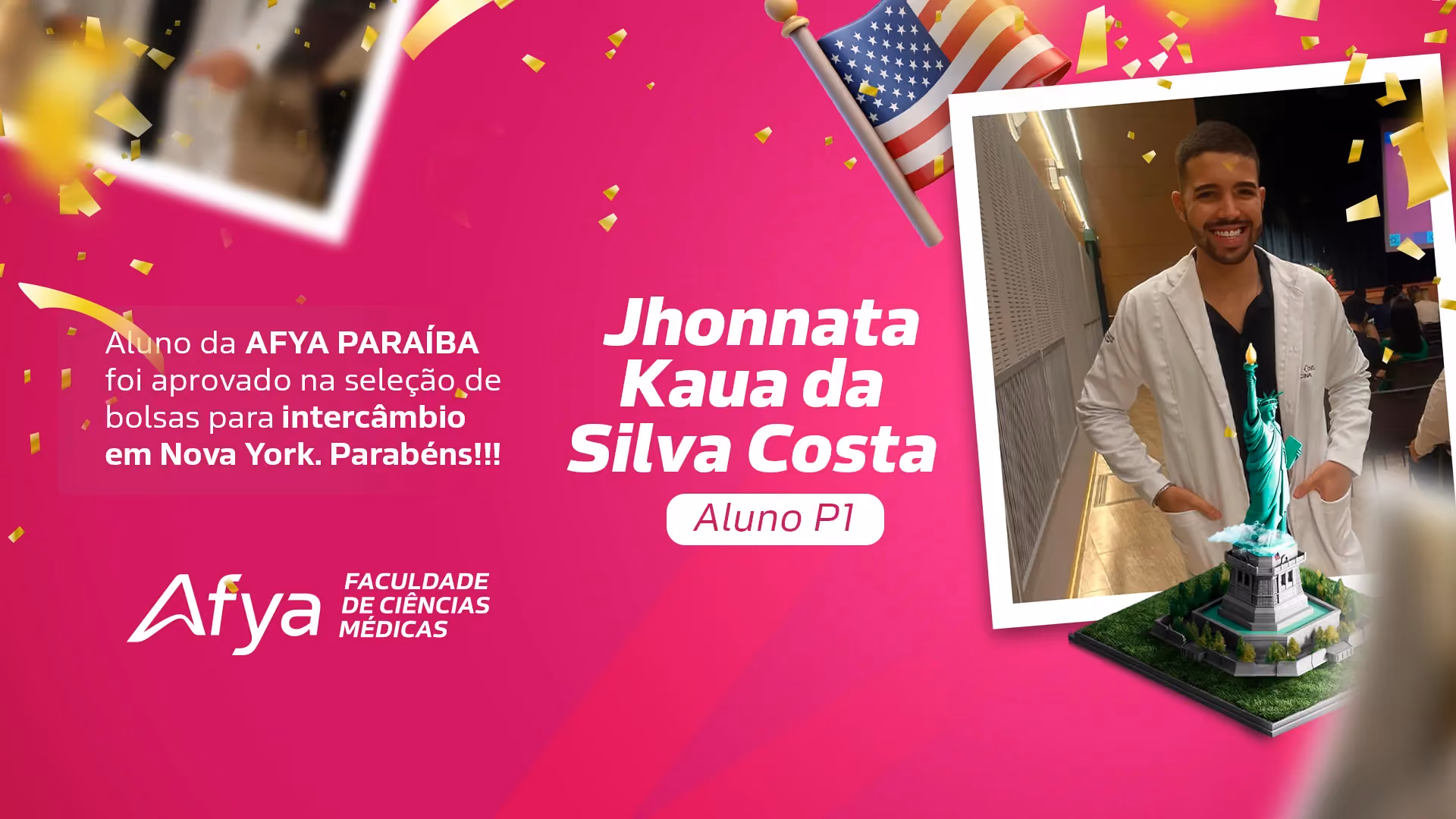 Aluno da Afya Paraíba é selecionado para intercâmbio em Nova York