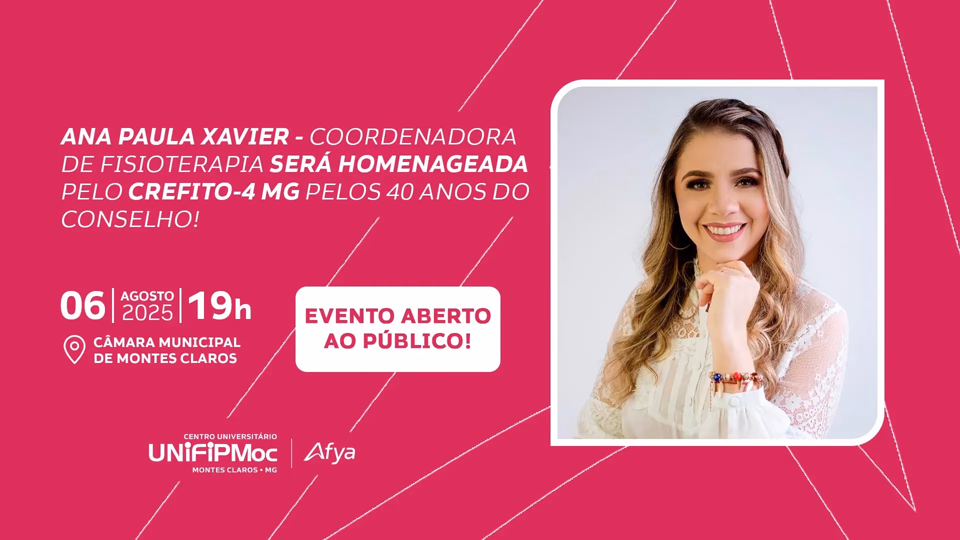 Coordenadora de Fisioterapia da UNIFIPMoc Afya será homenageada pelo CREFITO-MG
