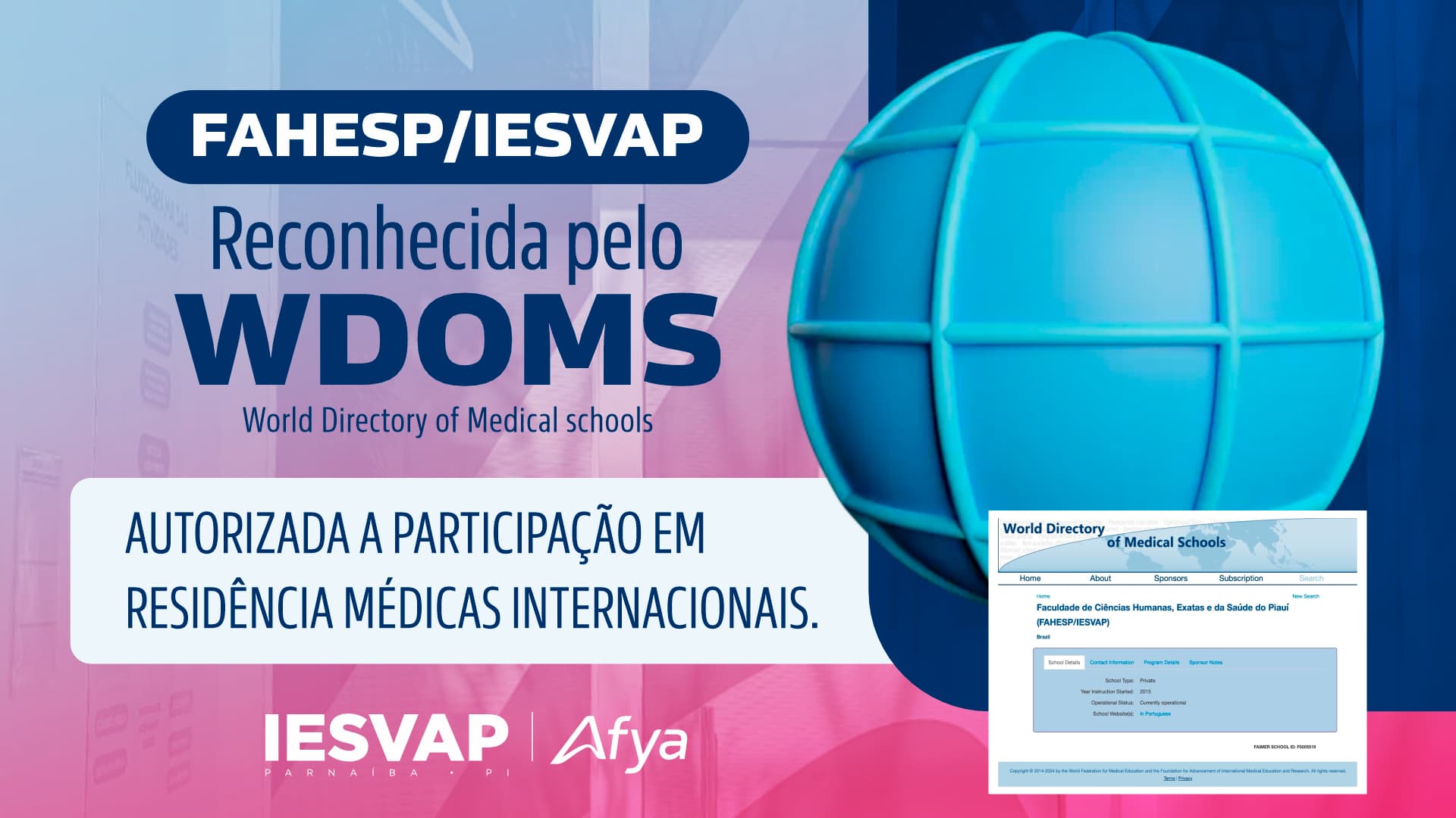 (FAHESP/IESVAP) é reconhecida pelo WDOMS