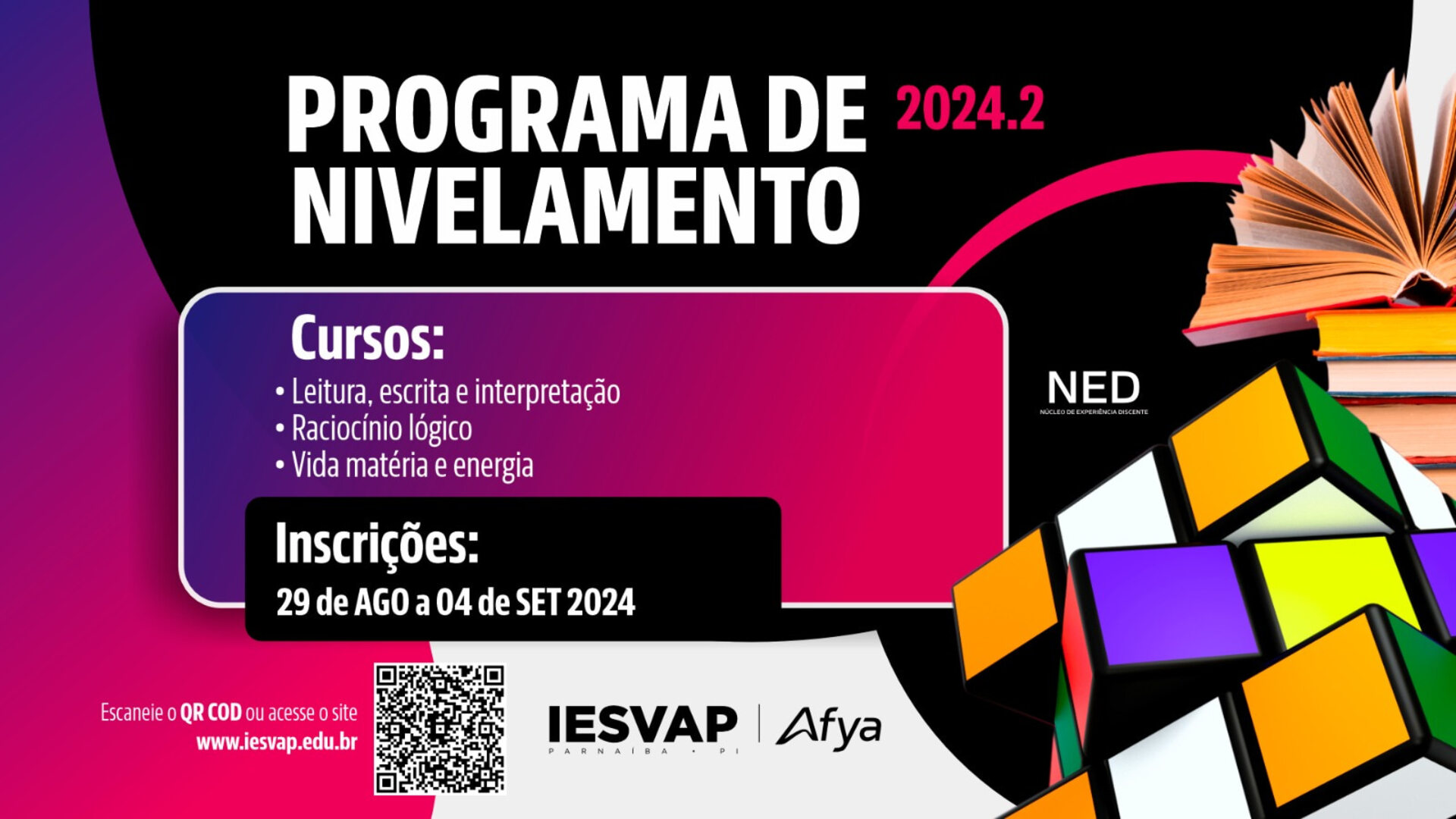 Edital aberto para o programa de nivelamento acadêmico, no semestre 2024.2