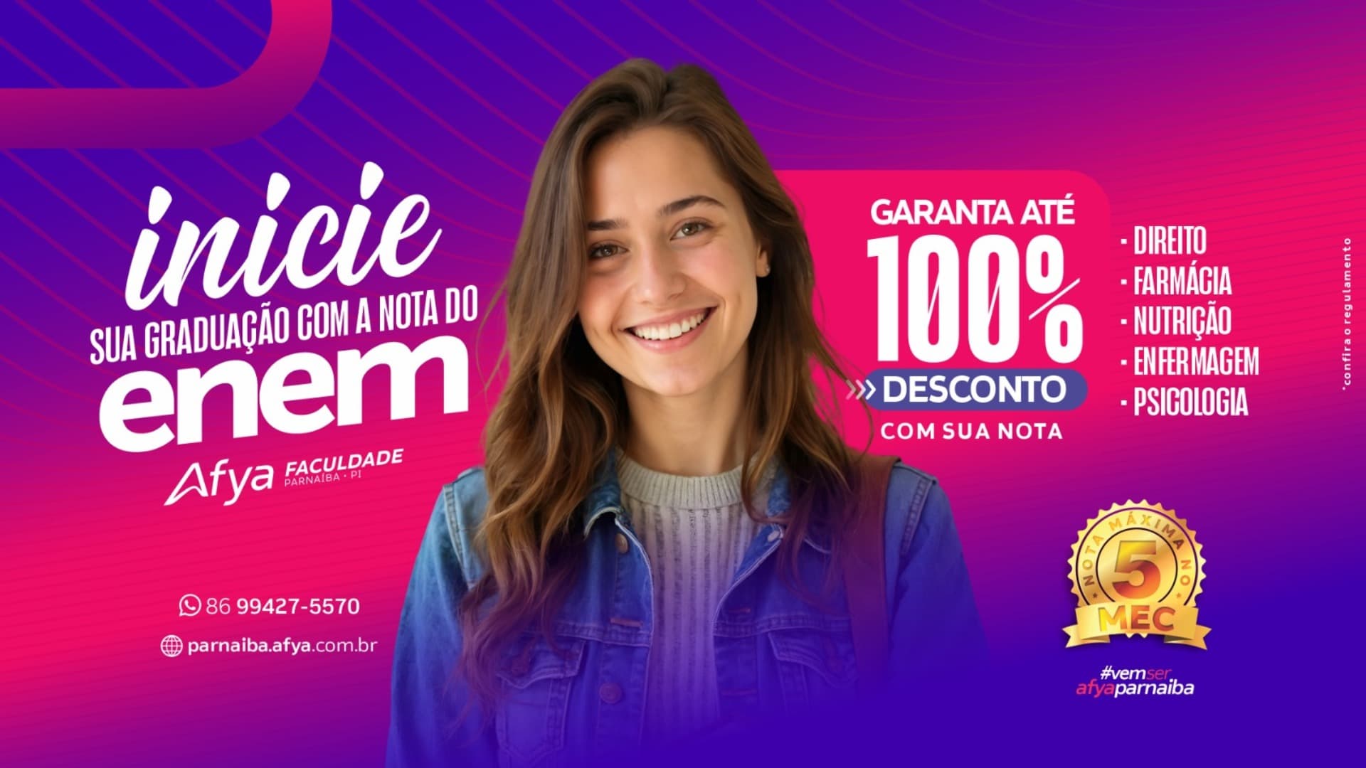 Inicie sua graduação com a nota do ENEM e garanta descontos de até 100% durante todo o curso - Direito / Psicologia / Enfermagem/ Nutrição / Farmácia + EaD