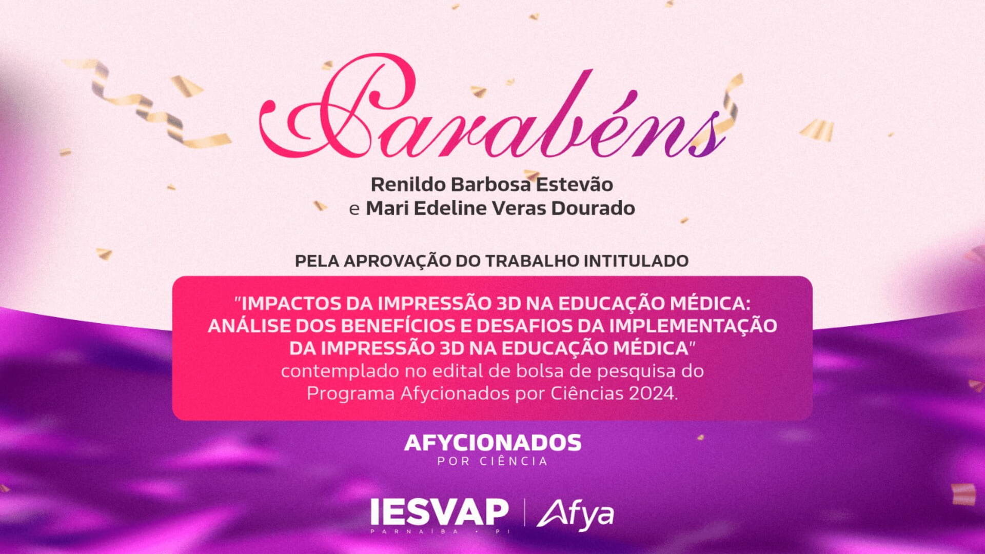 Resultado edital bolsa de pesquisa do programa Afycionados por ciência 2024