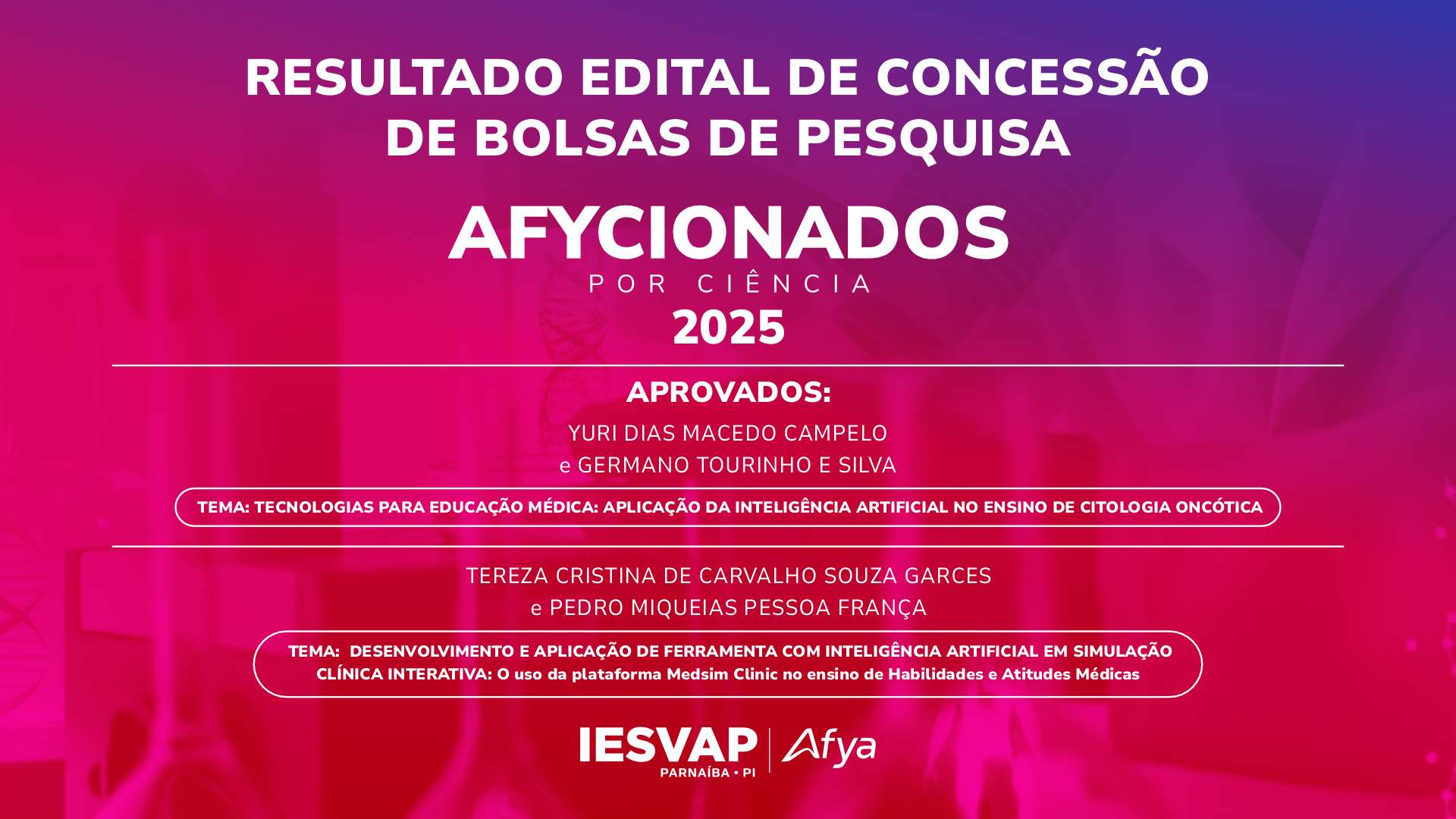 Resultado edital de concessão de bolsas de pesquisa 2025 - programa Afycionados por ciência.
