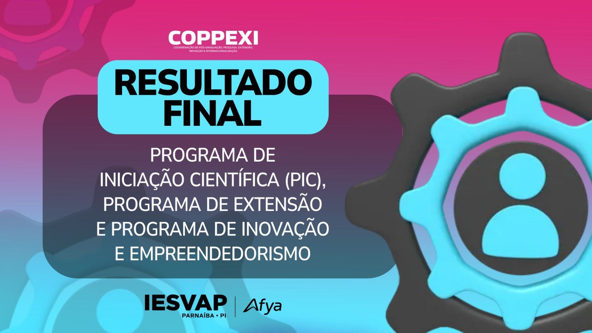 Resulatdo final: Programas de Iniciação Científica (PIC), Extensão e Inovação e Empreendedorismo