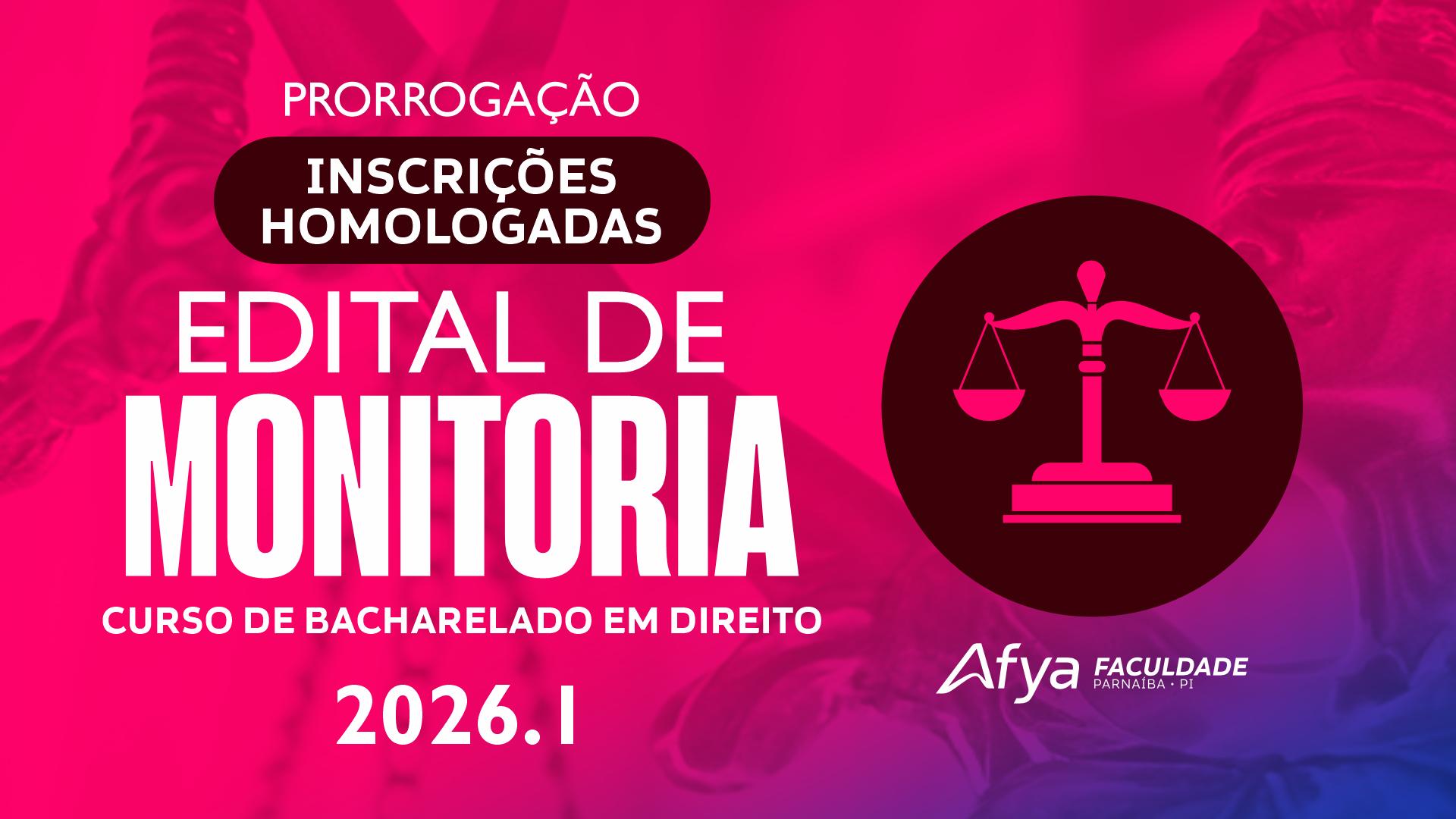 INSCRIÇÕES HOMOLOGADAS MONITORIA CURSO DE DIREITO 2026.1 Inscritos na prorrogação