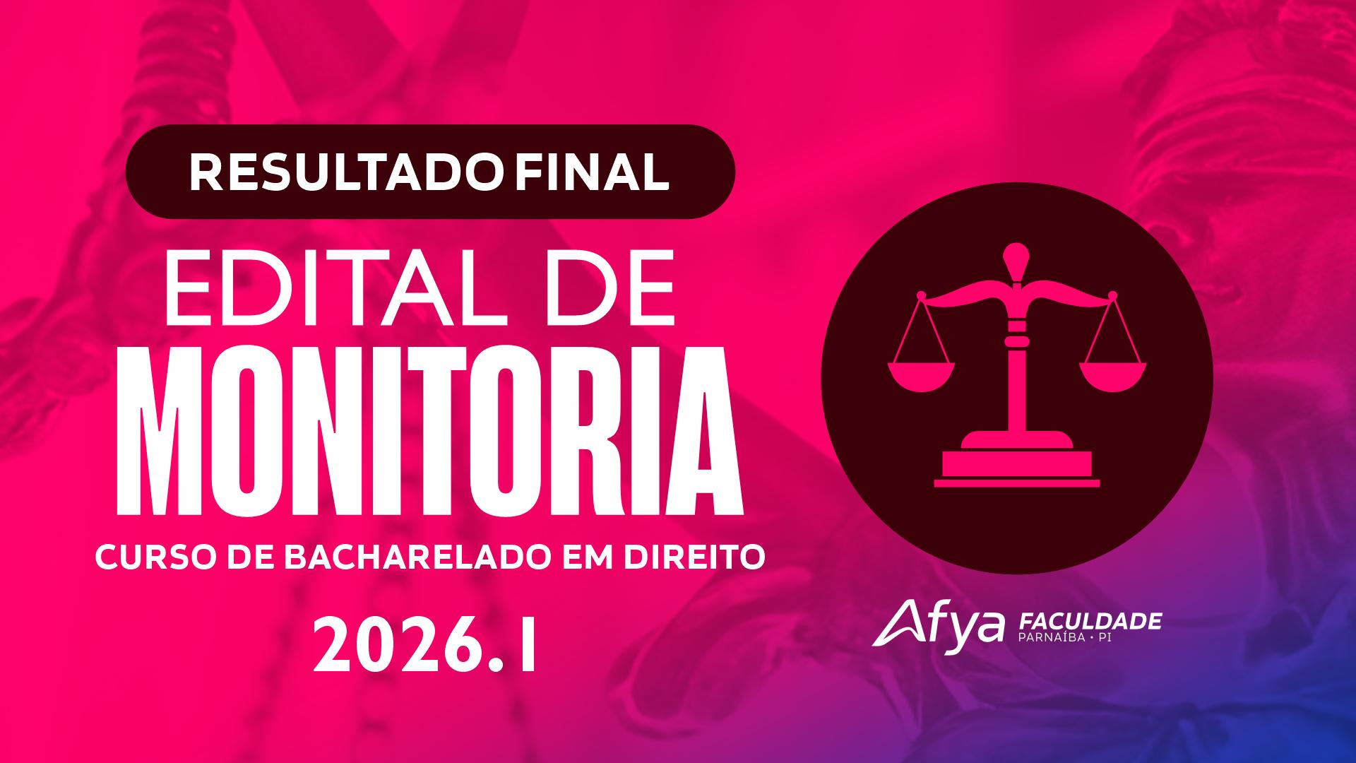 Resultado final monitoria curso de Direito 2026.1