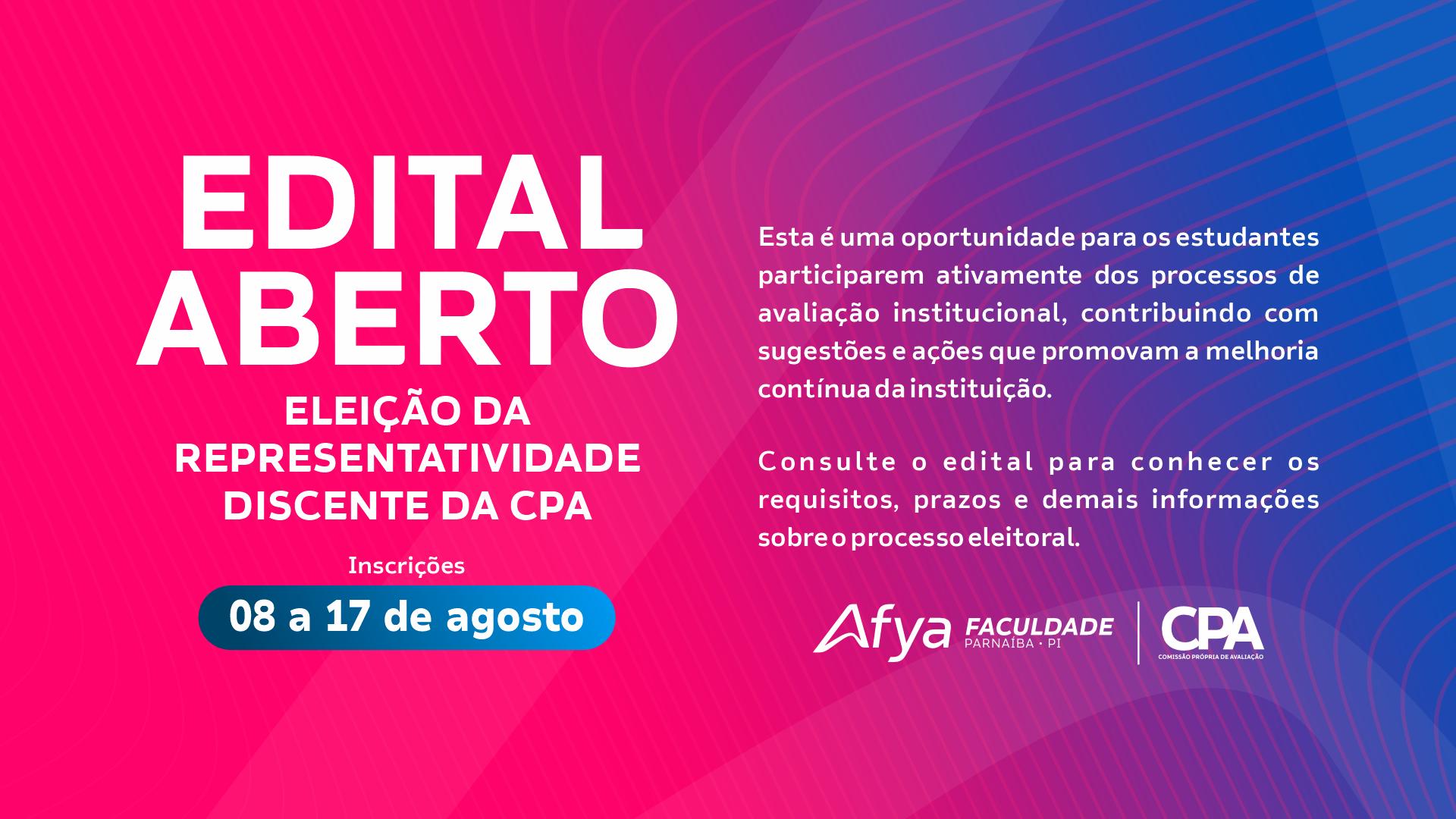 EDITAL DE ELEIÇÃO DA REPRESENTATIVIDADE DISCENTE DA CPA Nº 01/2026