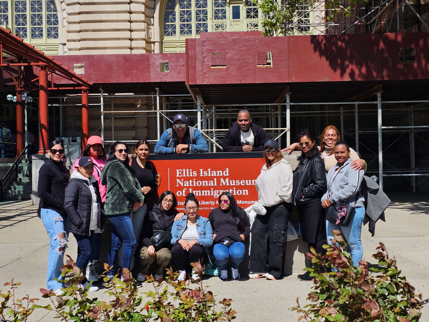 Student group posing at Ellis Island National Museum of Immigration