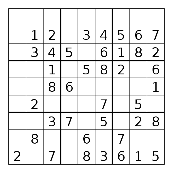 Partially completed sudoku puzzle with numbers filled in