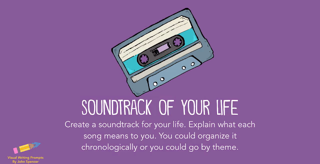 Soundtrack of Your Life writing prompt with cassette tape illustration