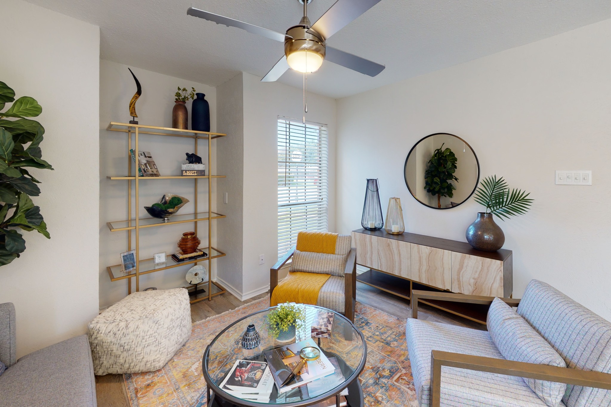 Living Room Model at Chateau on the River Apartments in Fort Worth, Texas