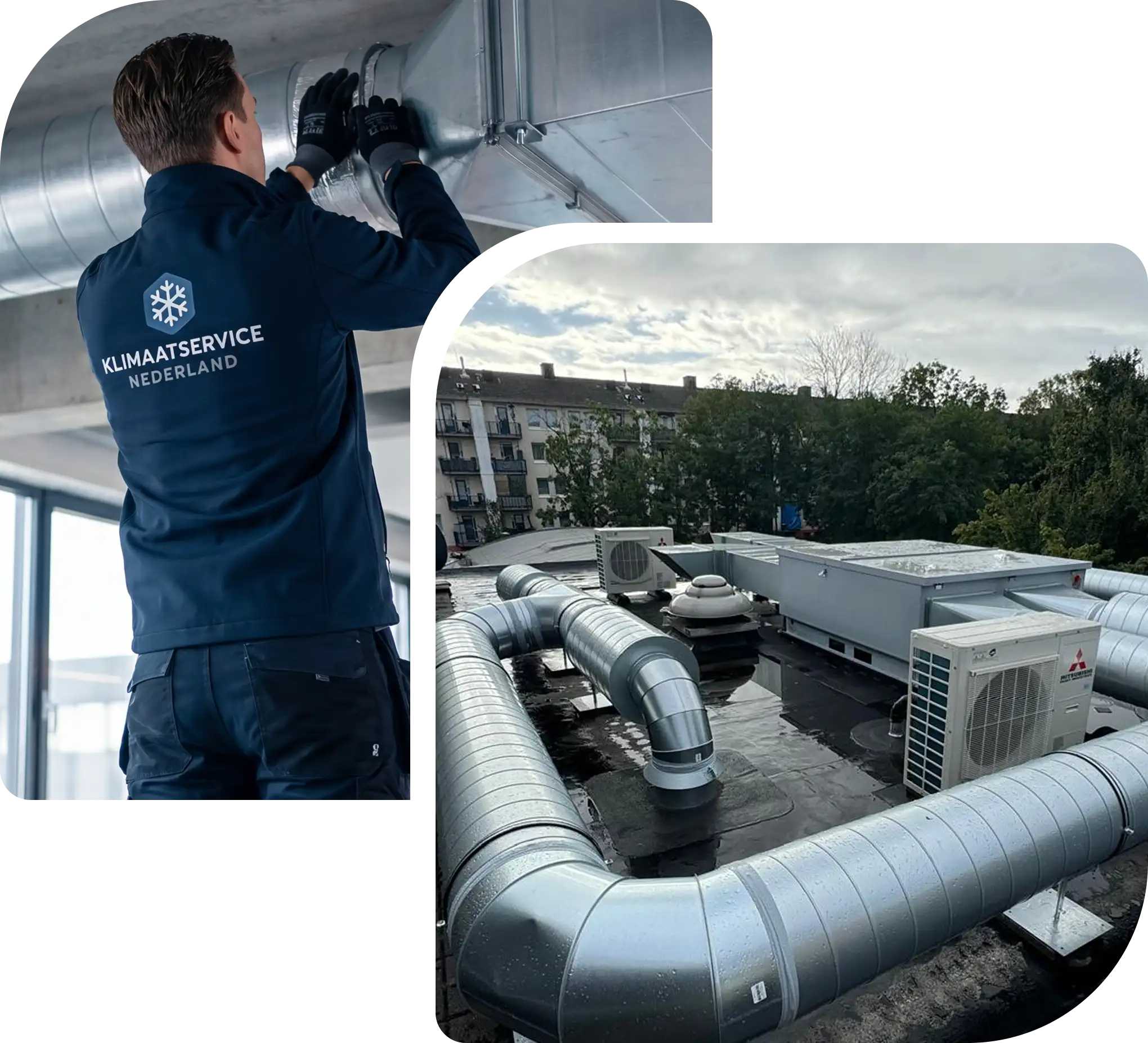 Monteur van Klimaatservice Nederland werkt aan een ventilatiesysteem met luchtkanalen