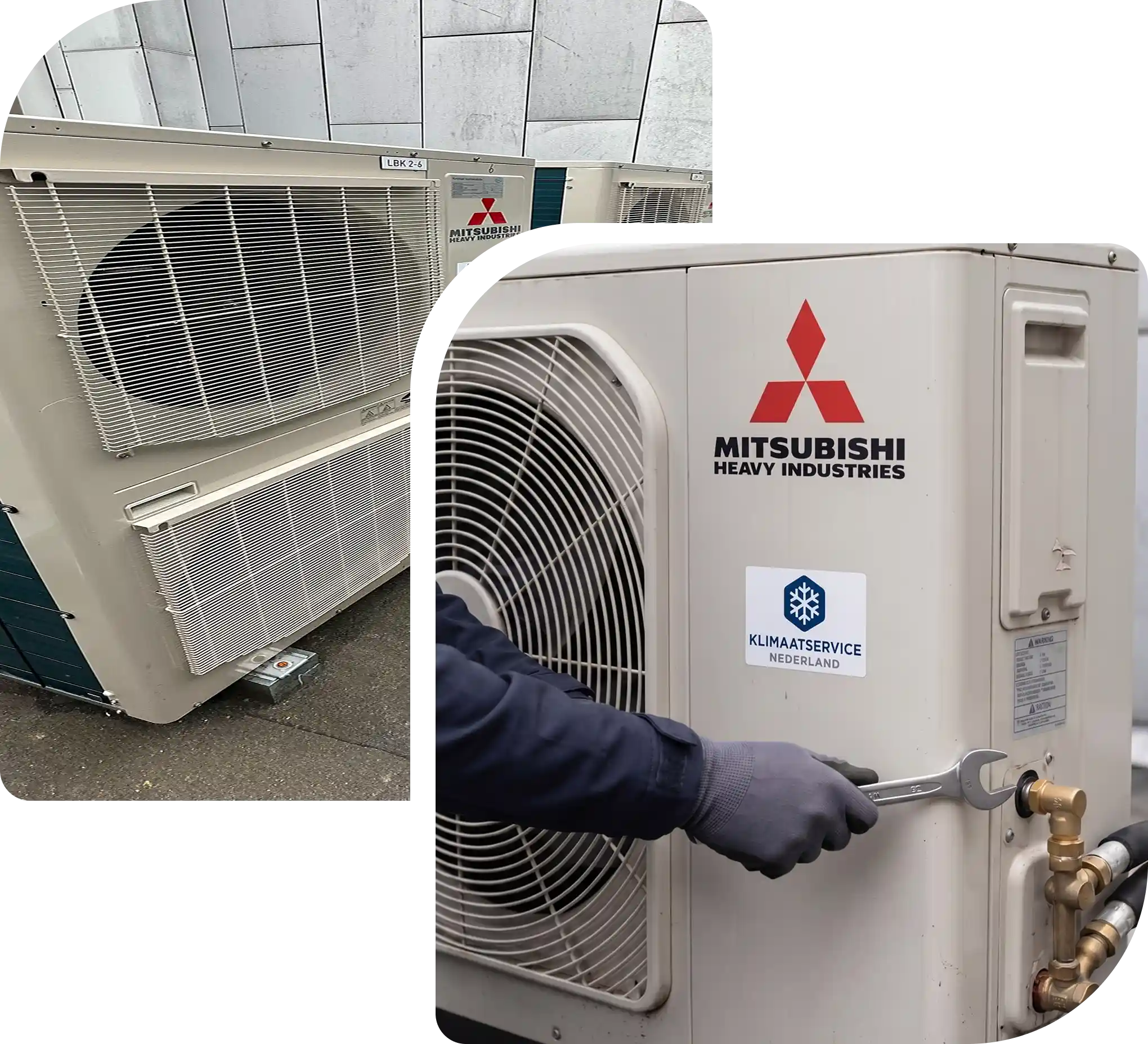 Buitenunits van warmtepompen bij een installatie voor verwarmen en koelen