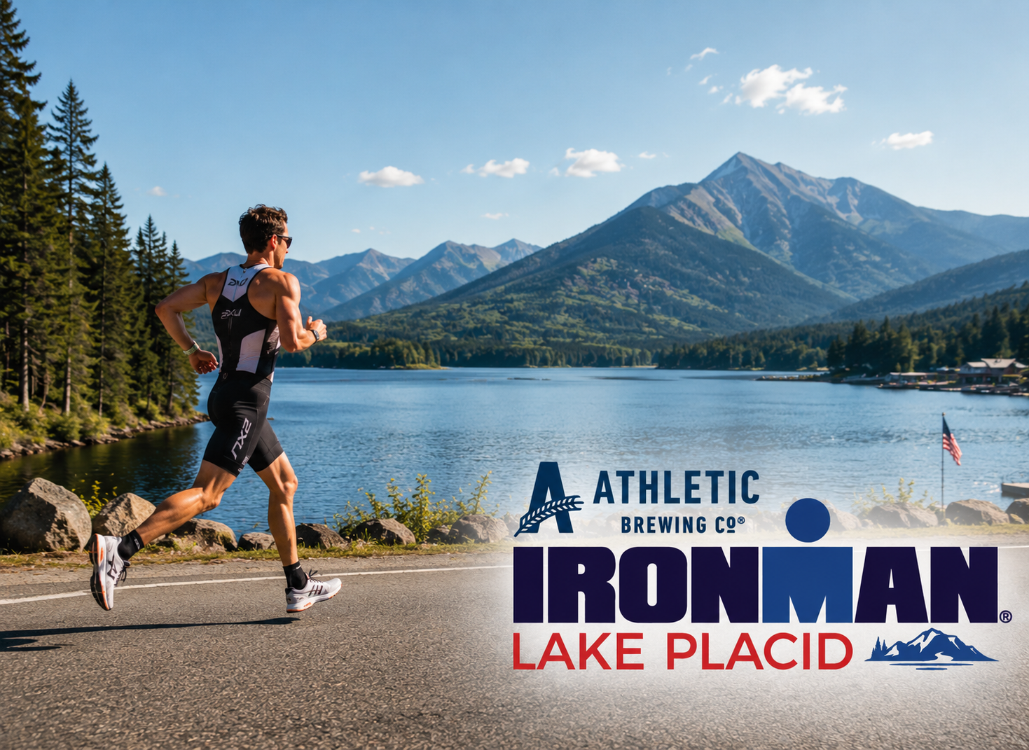 Runner competing at IRONMAN Lake Placid in the Adirondack Mountains