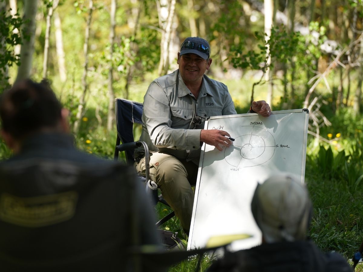 Instructor teaching people outside