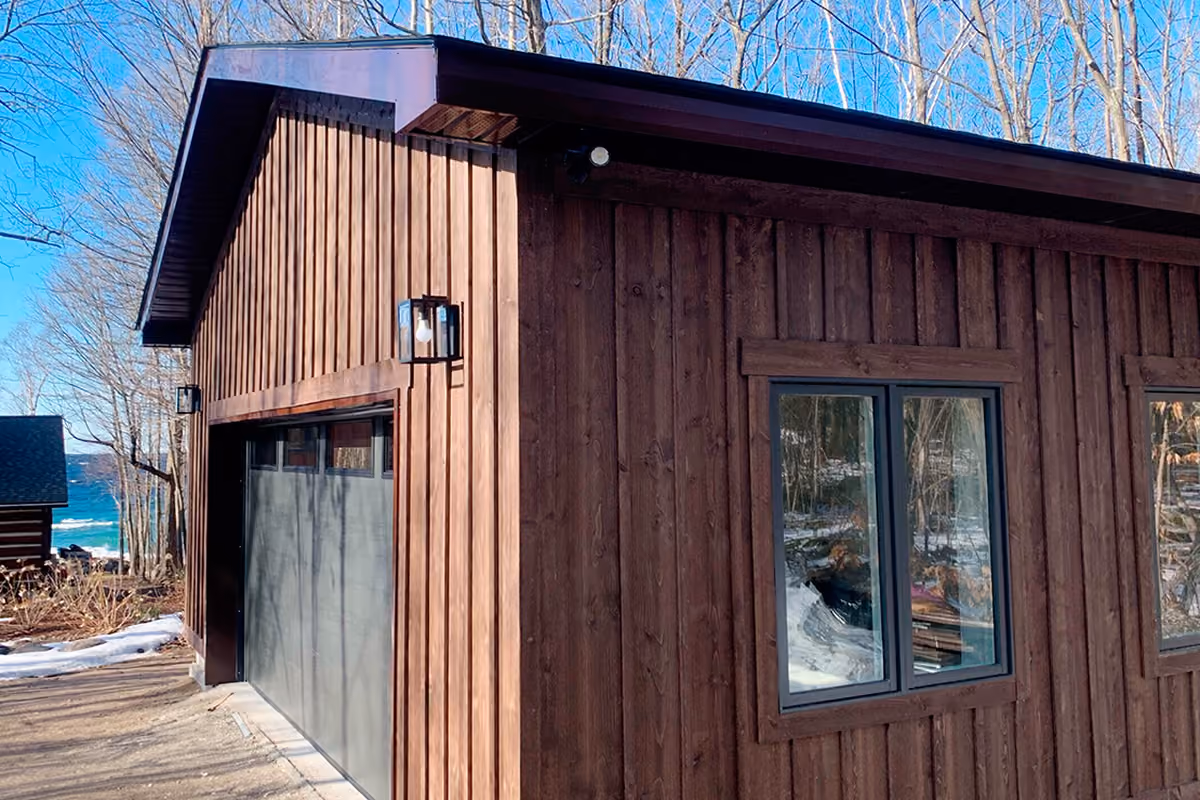 Detached garage built by RBA Projects at Thunder Beach in Tiny Township, Georgian Bay