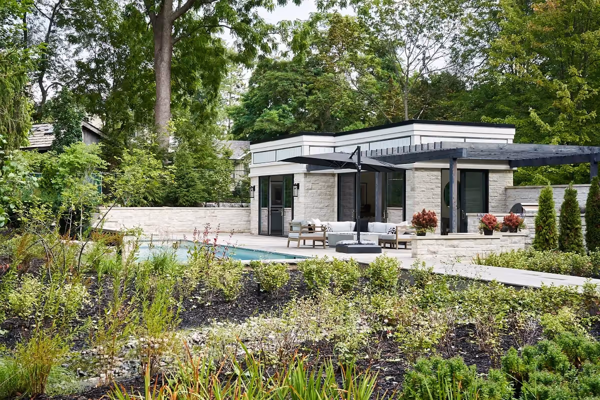 Pool, cabana and landscape build by RBA Projects in Old Oakville, view 2