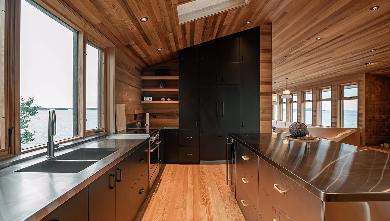 Custom cottage built by RBA Projects on a private island in Georgian Bay, view 4