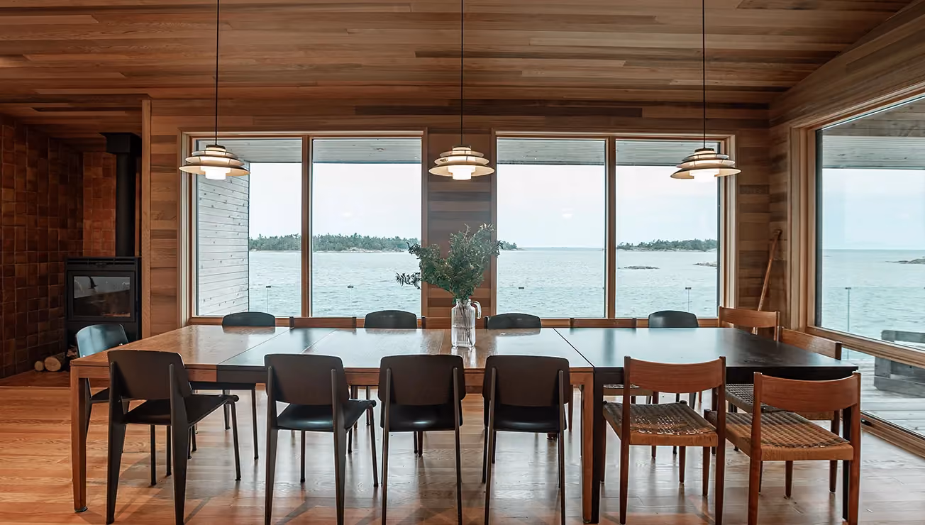 Custom cottage built by RBA Projects on a private island in Georgian Bay, view 3