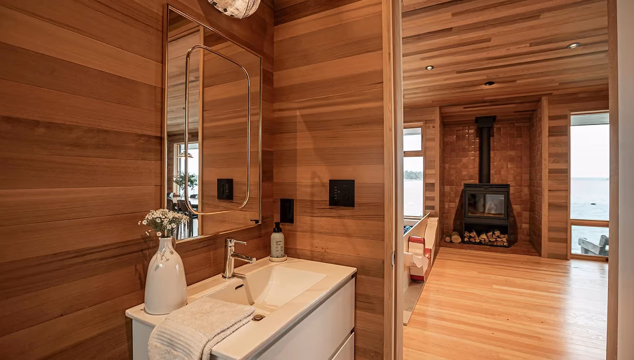 Custom cottage built by RBA Projects on a private island in Georgian Bay, view 16