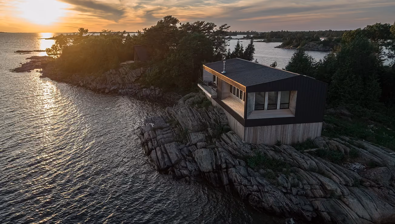 Custom cottage built by RBA Projects on a private island in Georgian Bay, view 2