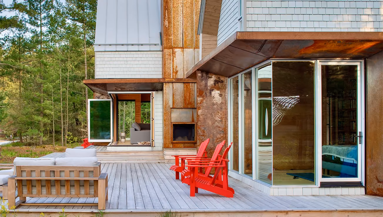 Corten and cedar cottage built by RBA Projects on Six Mile Lake, Georgian Bay, view 18