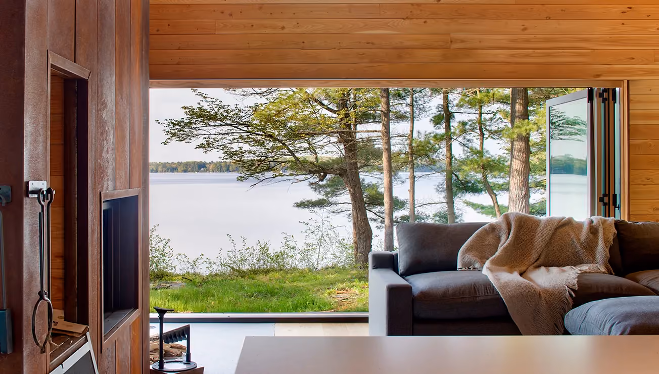 Corten and cedar cottage built by RBA Projects on Six Mile Lake, Georgian Bay, view 16