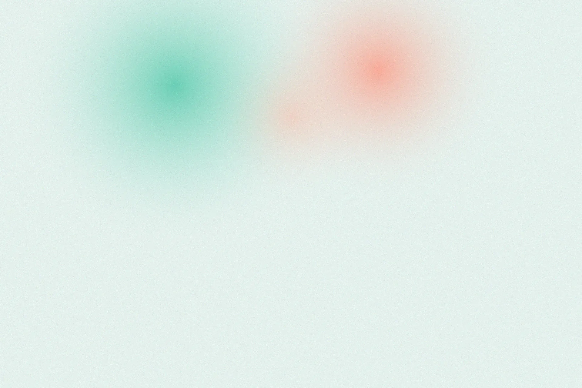 A soft abstract background with blurred mint green and coral red spots on a pale blue surface.