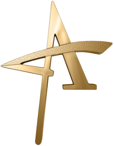 Gold Addy logo. Stylized gold letter A with a horizontal slash crossing it near the top.