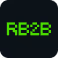 Green digital-style text reading RE2B on a black background.