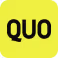 Black text 'quo' on a bright lime green background.