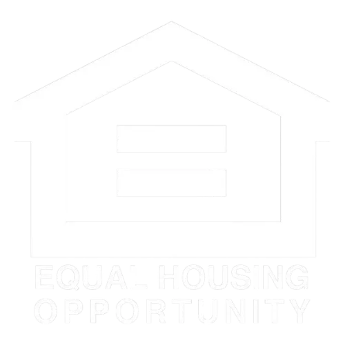 Equal housing opportunity symbol with a house shape and equal sign inside, text below.