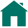 Simple home icon with a roof, chimney, and open doorway in teal color.