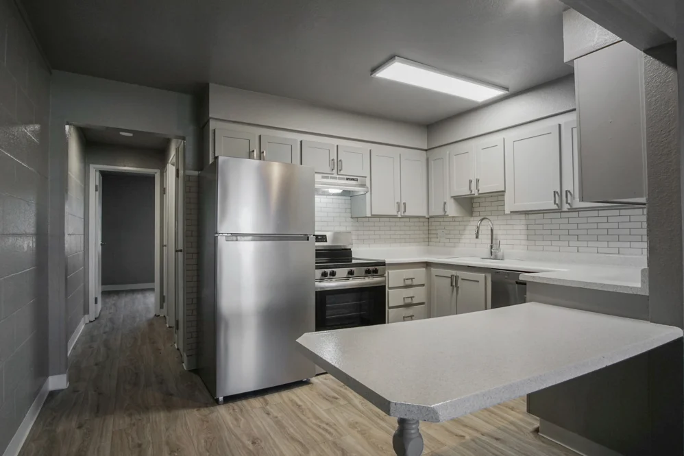 Kitchen with stainless steel appliances