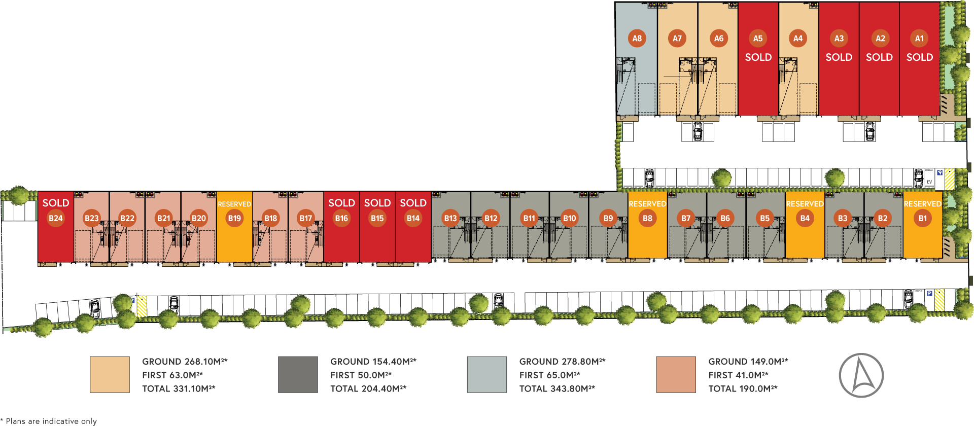 Site plan, map view of the 32 office warehouses for sale