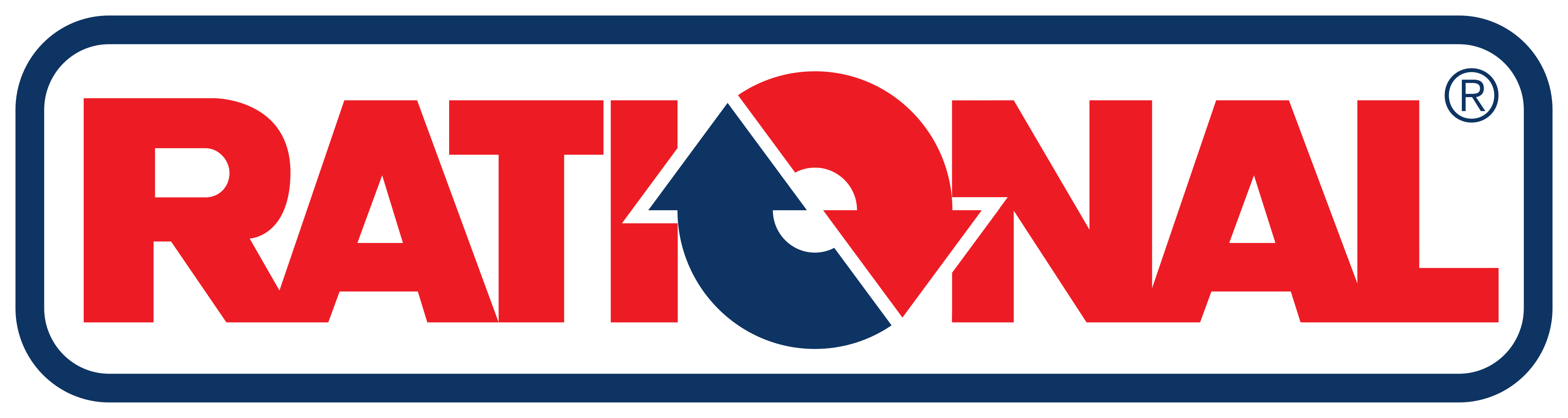 RATIONAL logo showing the brand name with red letters and blue and red arrows in the center O.