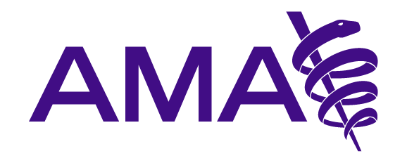 AMA text with a stylized medical snake entwined around the last letter A.