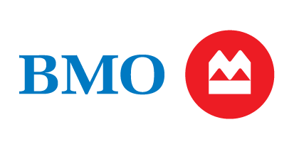 BMO bank logo with blue letters and a red circle containing a stylized white crown.
